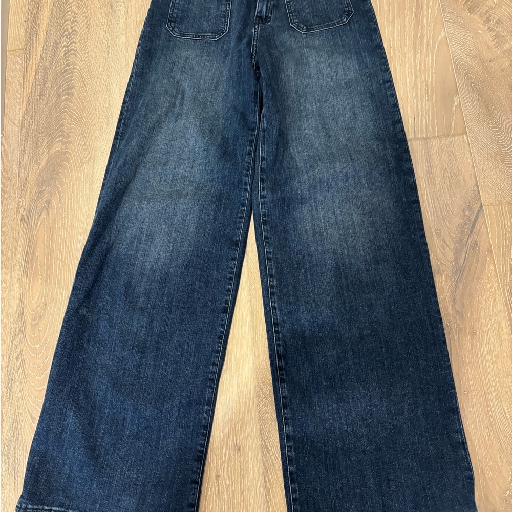 Wide-Leg Dark Blue Jeans